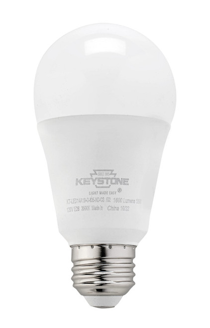Keystone KT-LED14A19-O-830-ND-CS/G2 A19 Omni-Directional Bulb, 100W Equivalent, E26 Medium Base, 3000K, 80 CRI,, Contractor Series, Generation 2 | KT-LED14A19-O-830-ND-CS /G2 | Keystone Technologies | Keystone Technologies at lightingandsupplies.com