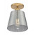 Satco 60-7323 Motif; 1 Light; 7 in.; Semi-Flush Brushed Brass with Smoked Glass