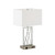 Majestic Lighting TL1114 Satin Nickel & Chrome Square Table Lamp with 2 x CLEANLIFE¨ E26 75W Equiv. Non-dimmable 120V A19 LED Bulb (included); 96_ clear power cord with rotary on/off switch, built-in outlet and 2 x USB ports on the fixture base.