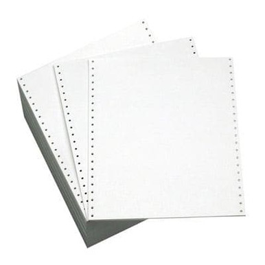 12 x 8 1/2 - 18# 1-Ply Continuous Computer Paper (3,000 sheets/carton)  Regular Perf, IBM Spec Paper - Blank White 141160