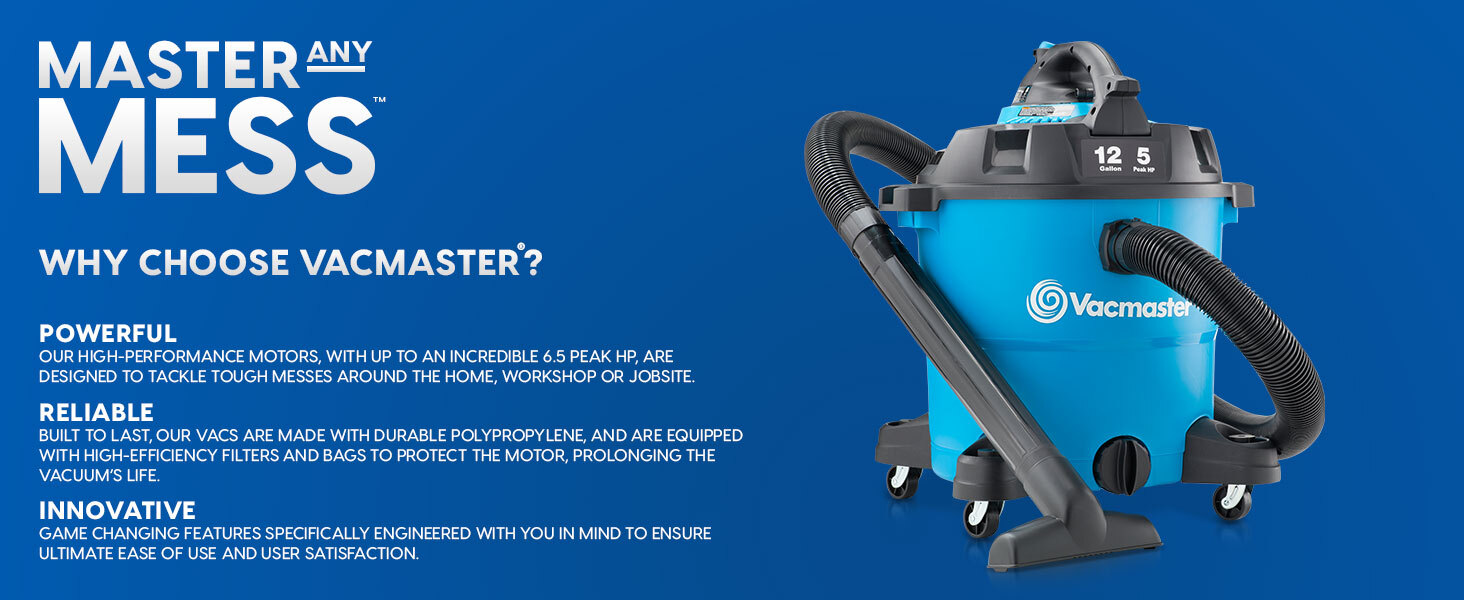 Vacmaster 12 Gallon 5 Peak HP Wet/Dry Vac with Detachable Blower