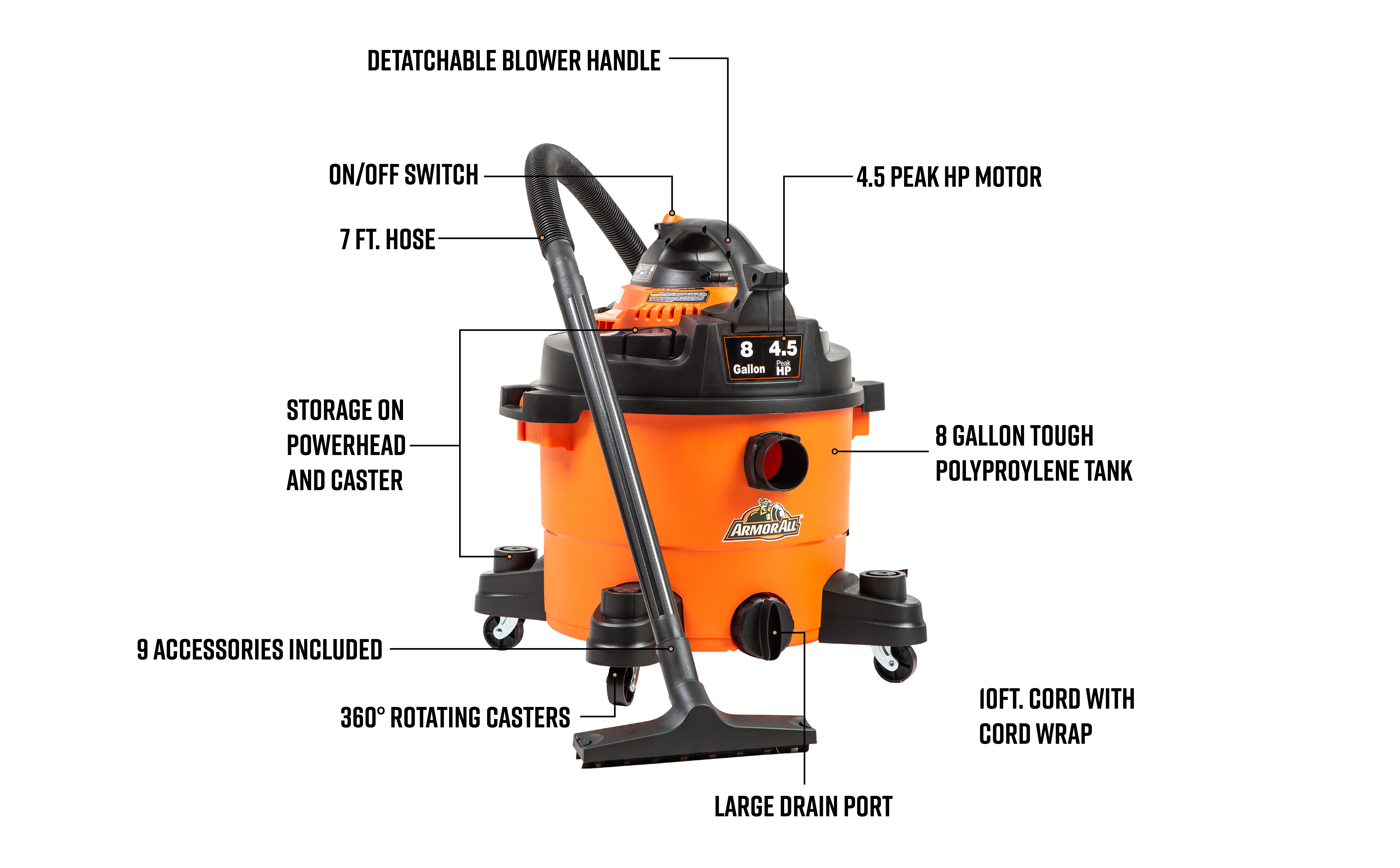 Armor All® VBV809PF 0901 8-Gallon 4.5 Peak HP Wet/Dry Car Vac with