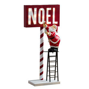 S4O Santa Lighted Holiday Marquee NOEL Santa on Ladder Sign with Timer 34" Tall