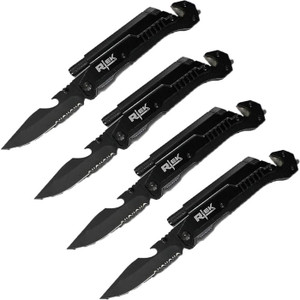 Lot of 4 Rtek 9" Inch Spring Assisted Survival 7 in 1 Rescue Pocket Knife Black Lot of 4 Rtek 9" Inch Spring Assisted Survival 7 in 1 Rescue Pocket Knife Black
