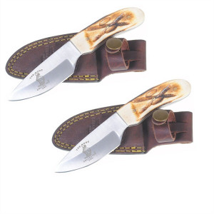 Lot of 2 Bone Collector Hand Made Skinning Hunting Knife + Leather Sheath BC808 Lot of 2 Bone Collector Hand Made Skinning Hunting Knife + Leather Sheath BC808