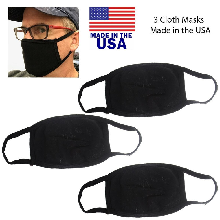 Lot of 3 Washable Cloth Face Dust Mask - Made in USA - Black