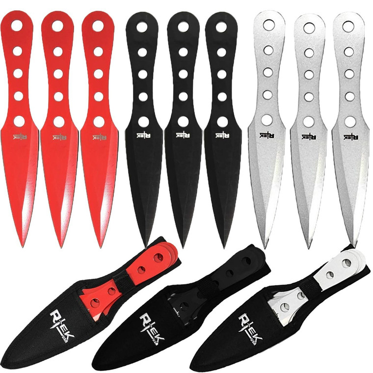 RTEK 3 PC Tactical 6.5" Throwing Knife Set (BLACK / RED / SILVER)