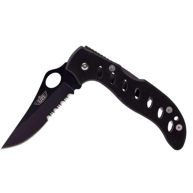 Uzi Enterprise Folding Tactical Knife with Thumb Hole Pull - Black