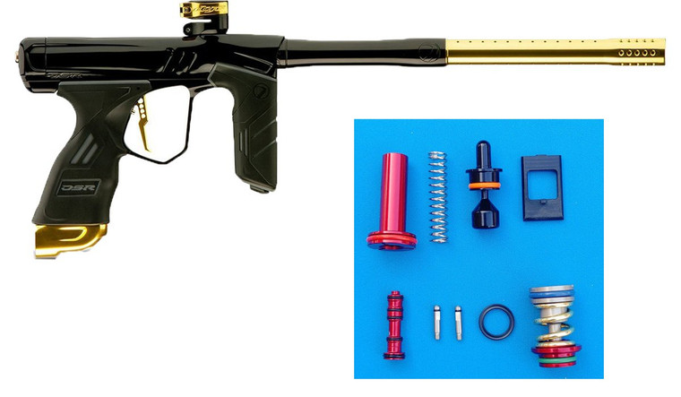 Dye DSR Plus Paintball Marker Gun Onyx Gold w/ Dye Ironmen IM Pro Kit