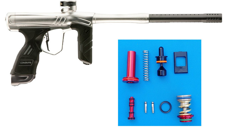 Dye DSR Plus Paintball Marker Gun Shades Silver w/ Dye Ironmen IM Pro Kit