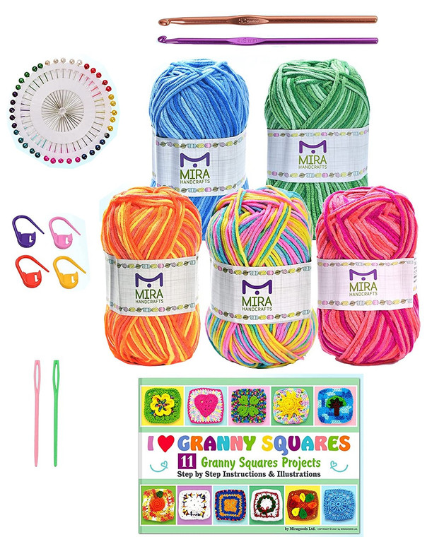 Mira Handcrafts Crochet Hook + Pins + Yarn for Knitting Stitch Full Craft Kit
