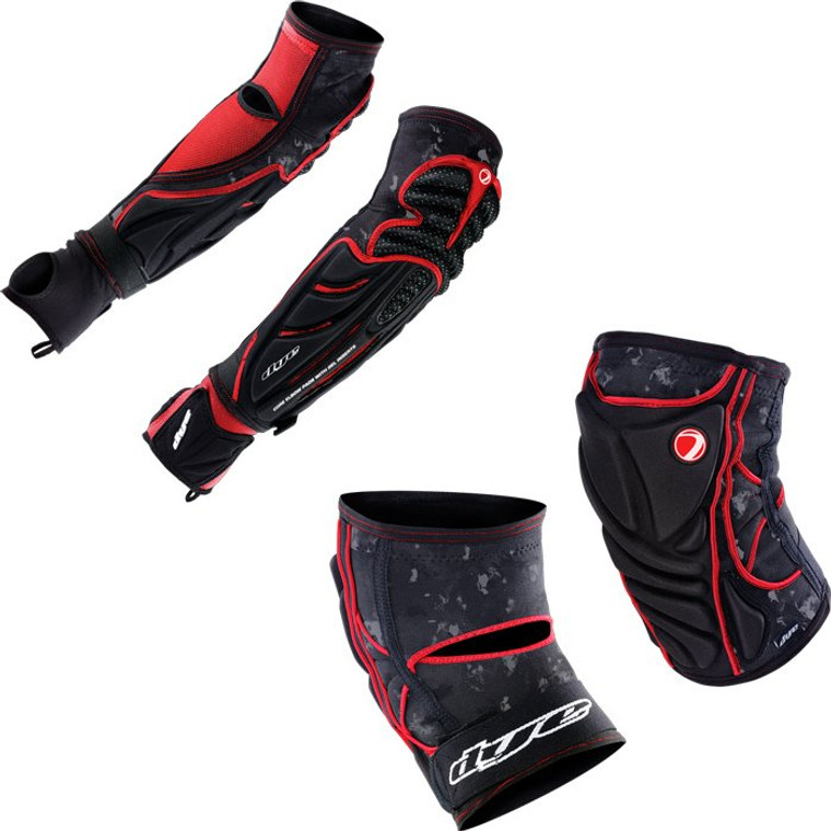 Dye Paintball Performance Elbow & Knee Pad Kit - DyeCam Black / Red - Pick Your Size