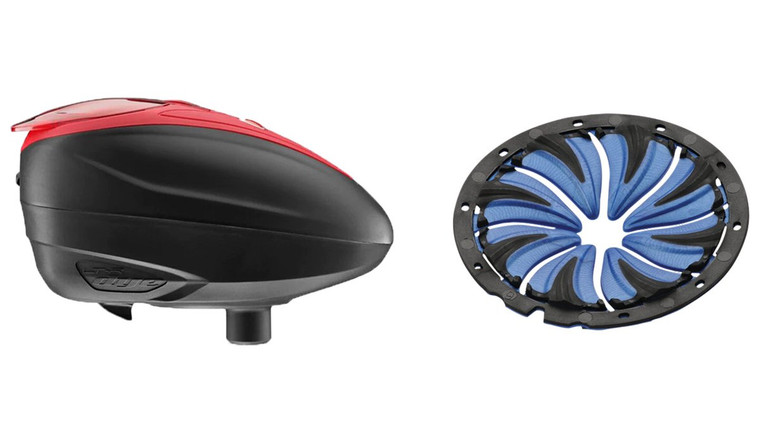 Dye LT-R Paintball Loader Hopper - Black Red w/ Blue LT-R Quickfeed Speedfeed