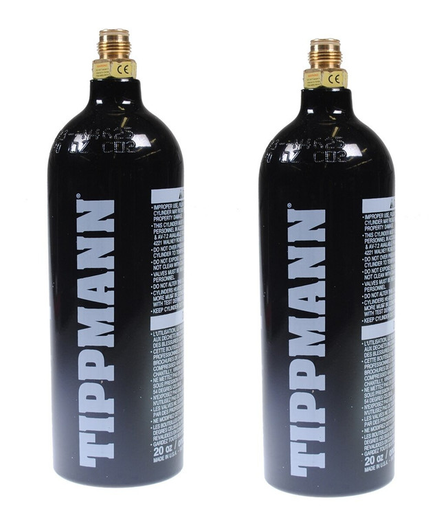 Lot of 2 - Tippmann 20oz Steel CO2 Paintball Tank 20 OZ with Pin Valve - Black Sniper