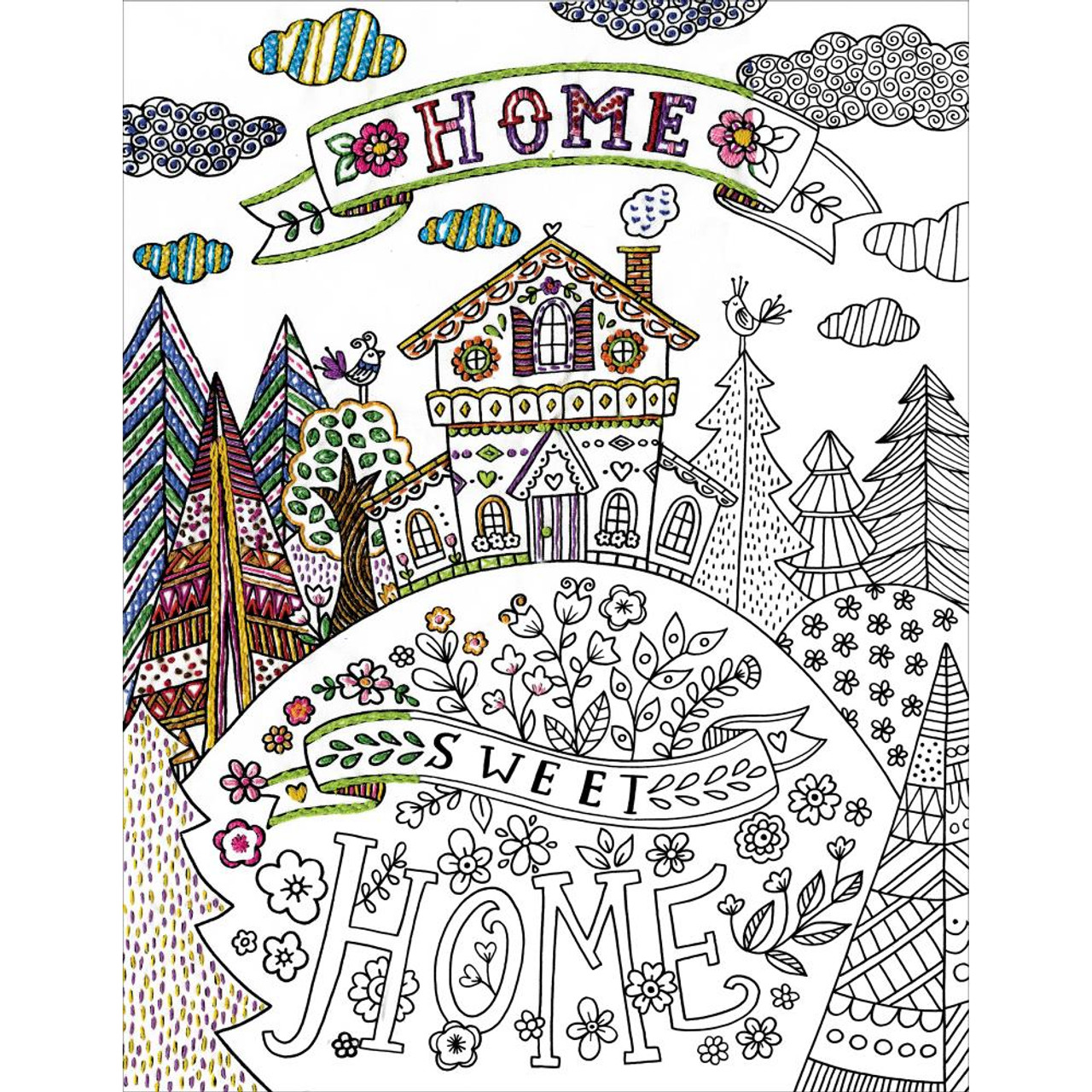 . Design Works/Zenbroidery Stamped Embroidery Kit 14X18 Home  Sweet Home