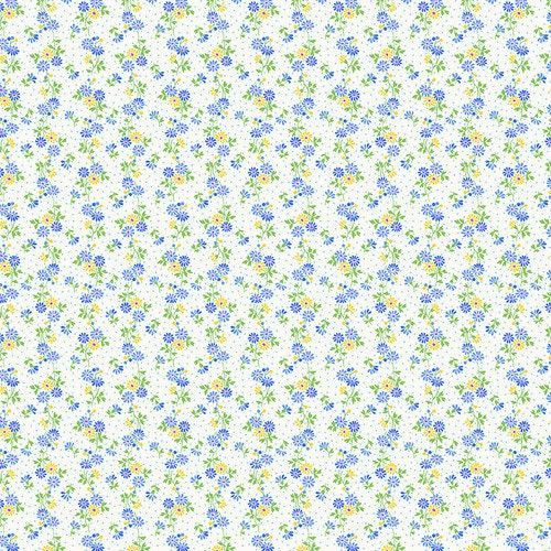 Henry Glass & Co. / Nana Mae 7 / Spaced Daisies Cream/Blue 899-01 / Fabric By The Yard | Sold by The 1/2 Yard