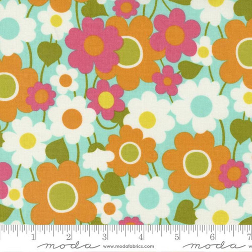 Moda Fabric - Maureen McCormick Flower Power - Aqua 33712-17 - Sold by 1/2 Yard Increments, Cut Continuously