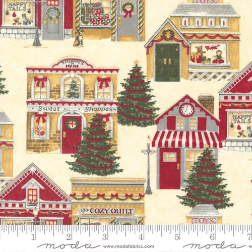 Moda Fabric - Shoppes On Main - Ecru - Little Shoppes Novelty Houses - Sold by 1/2 Yard Increments, Cut Continuously