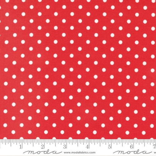 Moda Fabric - Sweet Melodies Red Polka Dots - Sold by 1/2 Yard Increments, Cut Continuously