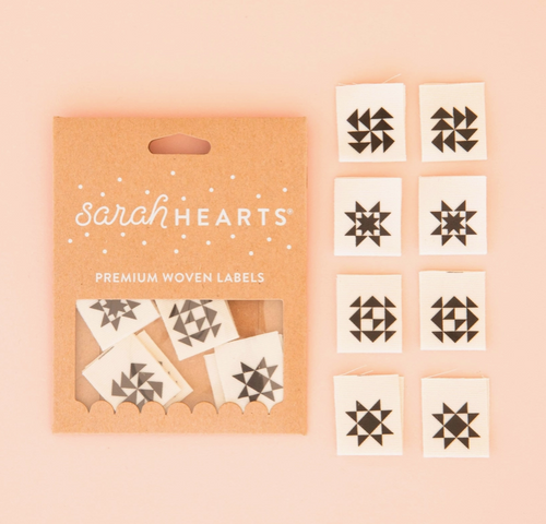 Sarah Hearts Premium Woven Sewing Labels - Black Quilt Block Multipack