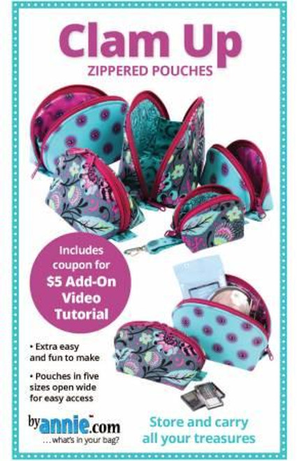 By Annie Patterns Clam Up Zippered Pouches