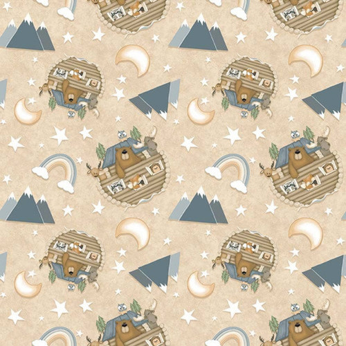 Henry Glass & Co Fabric - Dream Big Little One Quilt Fabric - Tossed Arks Beige - Sold by The 1/2 Yard