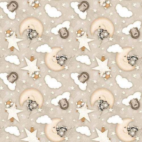 Henry Glass & Co Fabric - Dream Big Little One Quilt Fabric - Moons, Stars and Clouds Beige