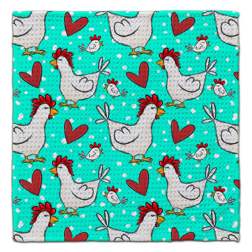 CJ Bella Co Eco-Friendly Dishcloth - 10 x 10 White Chickens & Hearts