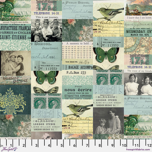 Tim Holtz Palette | Palette Teal | Teal Collage | Sold by The 1/2 Yard