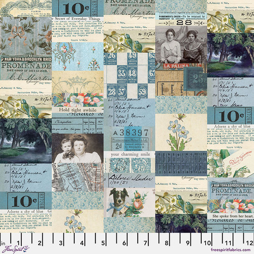 Tim Holtz Palette | Palette Blue | Blue Collage - Blue | Sold by The 1/2 Yard