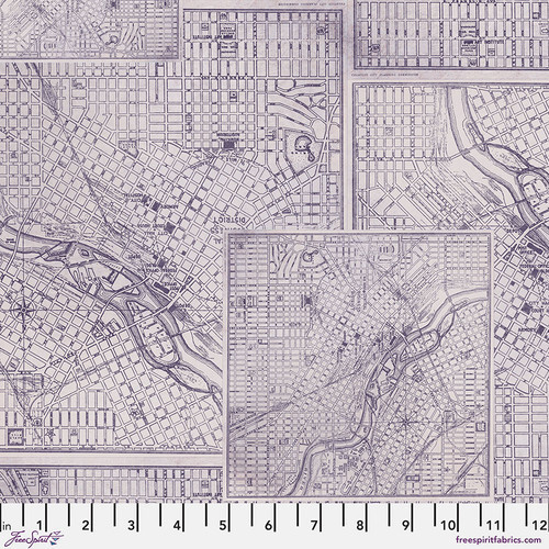 Tim Holtz Palette | Palette Purple | Purple Map | Sold by The 1/2 Yard