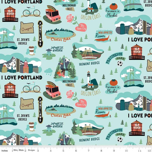 Riley Blake Designs I Love Oregon Aqua