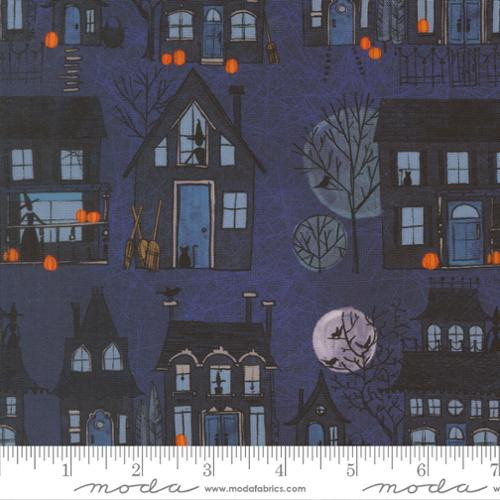 Moda Fabric - Coven Witch Village Landscape and Nature Haunted Houses Midnight