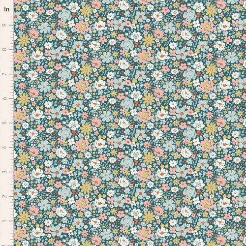 Tilda Fabrics Village Life -Esther Petrol - Sold by half yard