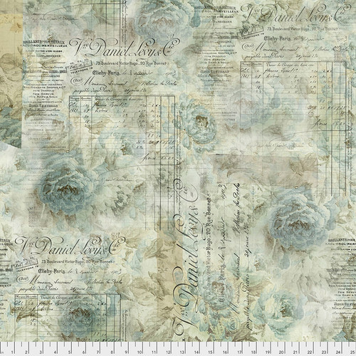 Free Spirit Fabric by Tim Holtz - Eclectic Elements - Receipt - Aqua