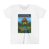 National Parks Explorer JR kids t-shirt with pixel ranger badge, mountains, and river adventure graphic
