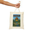 National Parks Explorer canvas tote bag with JR Ranger pixel badge and adventure game-inspired design