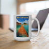Dry Tortugas National Park beach mug featuring tropical travel poster artwork with turquoise water, palm trees, and coastal walkway