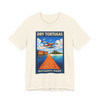 Dry Tortugas National Park seaplane t-shirt featuring vintage aviation travel poster artwork with floatplane and tropical dock