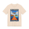 Dry Tortugas National Park seaplane t-shirt featuring vintage aviation travel poster artwork with floatplane and tropical dock