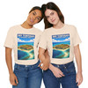 Dry Tortugas National Park t-shirt featuring vintage aerial travel poster artwork with Fort Jefferson, coral shoals, and turquoise coastal water