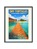 Dry Tortugas National Park poster featuring tropical travel artwork with brick jetty, turquoise water, palm-lined island, and coastal light