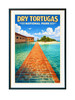 Dry Tortugas National Park poster featuring tropical travel artwork with brick jetty, turquoise water, palm-lined island, and coastal light