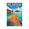 Dry Tortugas National Park poster featuring tropical travel artwork with brick jetty, turquoise water, palm-lined island, and coastal light