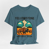 Yellowstone Bison Geyser Badge Tee – Vintage National Park Graphic T-Shirt