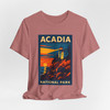 Acadia Lighthouse Sunset Tee – Vintage National Park Poster T-Shirt