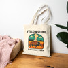 Yellowstone Bison Tote Bag – Vintage Geyser Landscape Travel Poster Canvas Tote