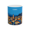 Corfu Coastal Town Mug – Greece Travel Illustration Ceramic Coffee Cup