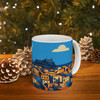 Corfu Coastal Town Mug – Greece Travel Illustration Ceramic Coffee Cup