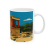 Crete Travel Poster Mug – Palace of Knossos Vintage Ceramic Coffee Cup
